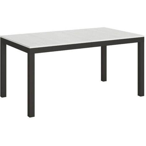 Table rectangulaire extensible 6 à 10 personnes L 160 à 264 cm effet marbre blanc et métal anthracite Evy
