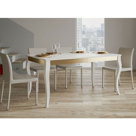 Table rectangulaire extensible 6 à 10 personnes L 160 à 264 cm frêne blanc et métal doré Odeza