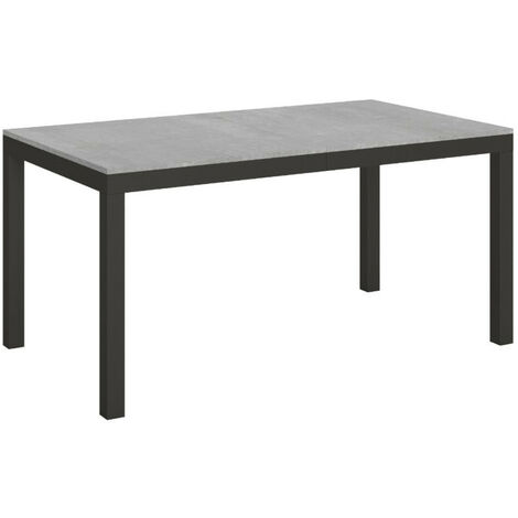 Table rectangulaire extensible 6 à 10 personnes L 160 à 264 cm gris béton et métal anthracite Evy