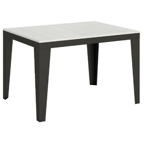 Table rectangulaire extensible 6 à 10 places L 120 à 224cm blanc laqué et pieds acier gris foncé Flavien