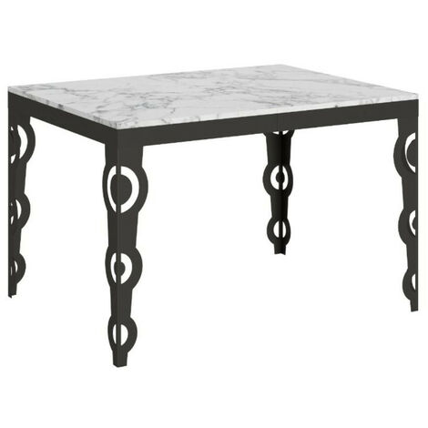 Table rectangulaire extensible 6 à 16 personnes L 120 à 380cm blanc effet marbre et cadre métal anthracite Zakary
