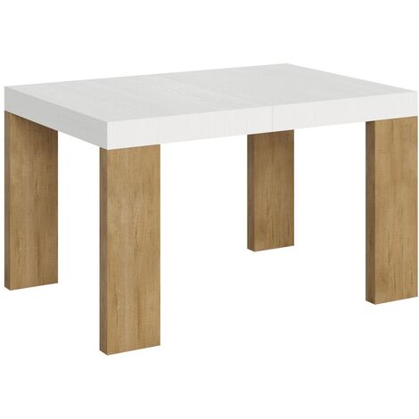 Table rectangulaire extensible blanche et bois clair 130 à 234cm Ribo-Support 2 pieds