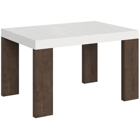 Table rectangulaire extensible blanche et bois noyer 130 à 234cm Ribo-Support 4 pieds
