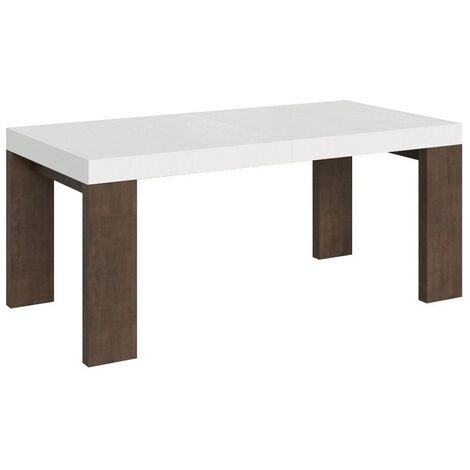 Table rectangulaire extensible blanche et bois noyer 180 à 440cm Ribo-Pied et support sur roulettes