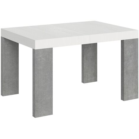 Table rectangulaire extensible blanche et gris béton 130 à 234cm Ribo-Support 2 pieds