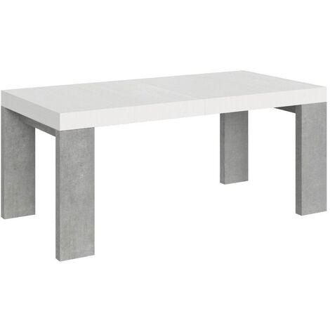 Table rectangulaire extensible blanche et gris béton 180 à 440cm Ribo-Support 4 pieds