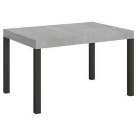 Table rectangulaire extensible bois gris effet ciment 6 à 18 places L 130 à 390cm Karry-Support 2 pieds