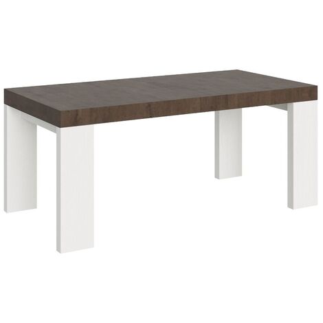 Table rectangulaire extensible bois noyer et blanc 180 à 440cm Ribo-Support 4 pieds