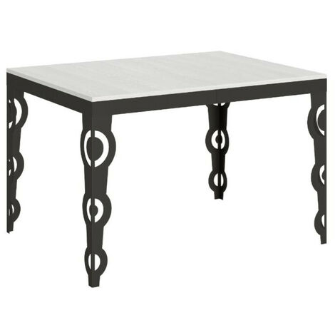 Table rectangulaire extensible orientale 6 à 10 personnes L 120 à 224cm blanc laqué et cadre métal anthracite Zakary