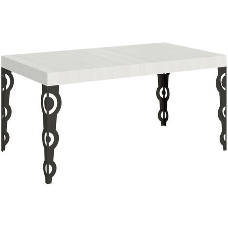 Table rectangulaire extensible orientale 6 à 10 personnes L 160 à 264 cm blanc et pieds métal anthracite Kazay