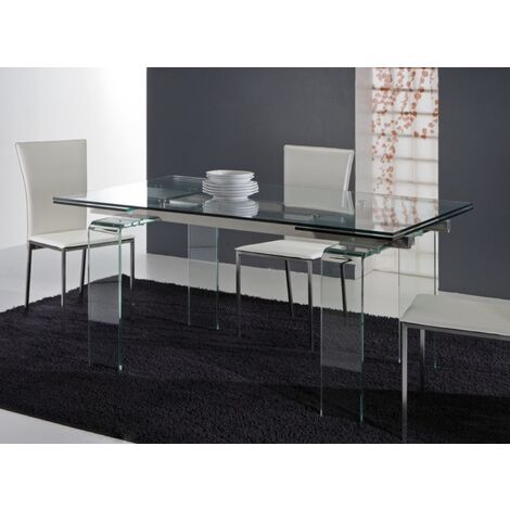 Table rectangulaire extensible verre trempé transparent Angel 160-240cm