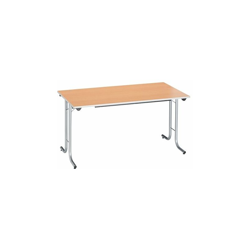 Table rectangulaire pliante classique L 140 x P 70 cm hêtre piétement alu