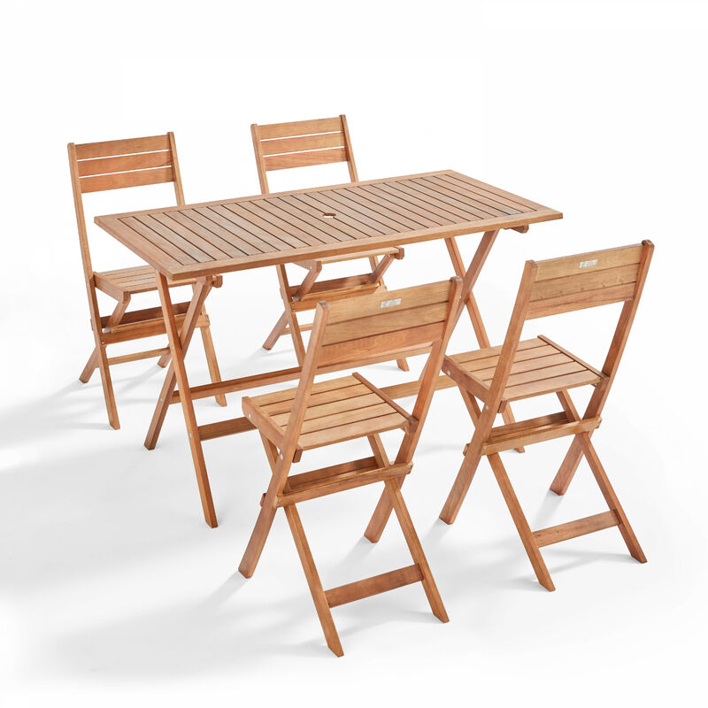 Oviala - Table de jardin et 4 chaises pliantes en bois