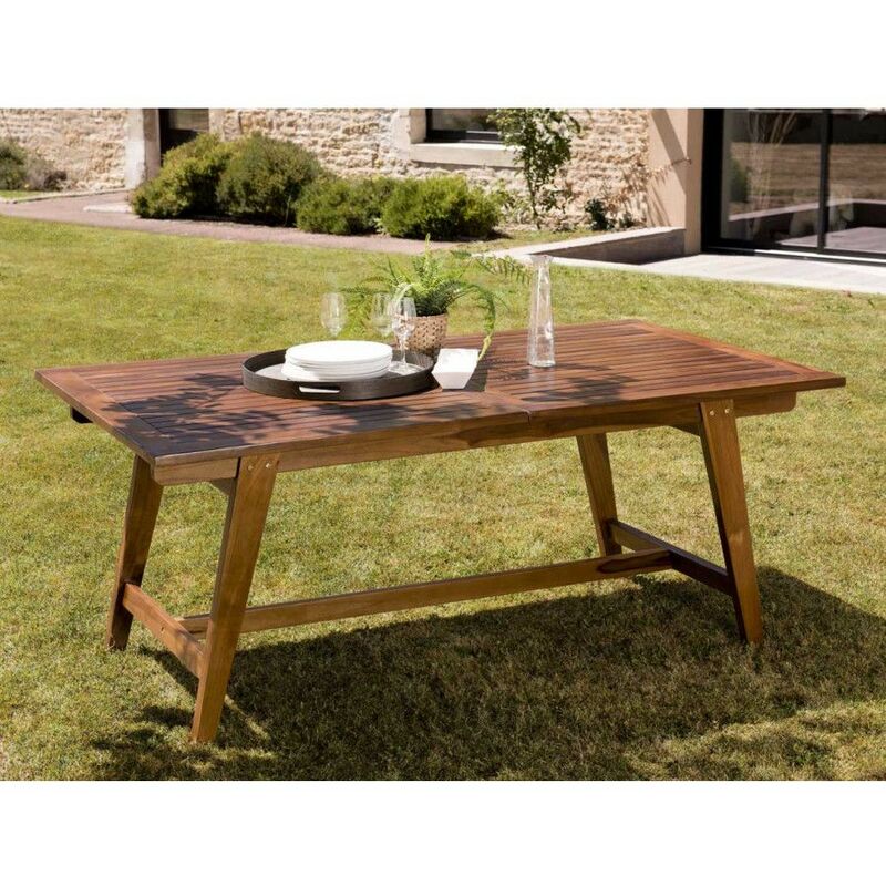 Macabane - hanna - Table de jardin 8/10 personnes - rectangulaire scandi extensible 180/240x100cm en bois teck huilé - Marron