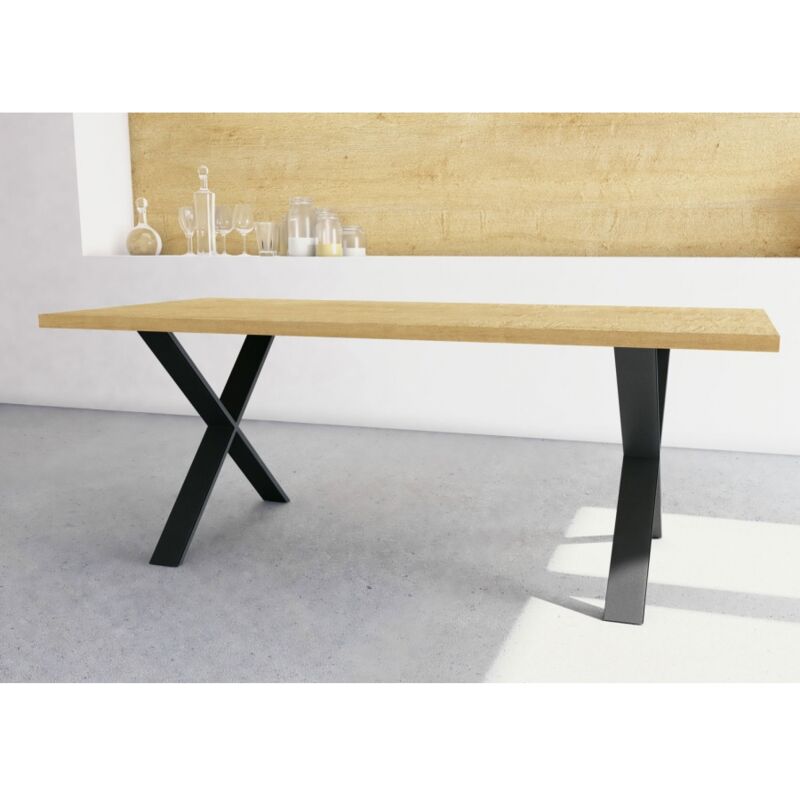 Befara - table rectangulaire style industriel claxon - Chêne Hamilton / Noir Mat