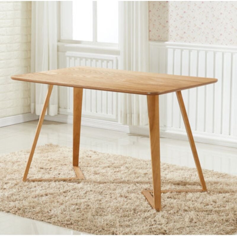 Table à manger simple Dallas, pieds en bois massif et plateau en plastique, chêne