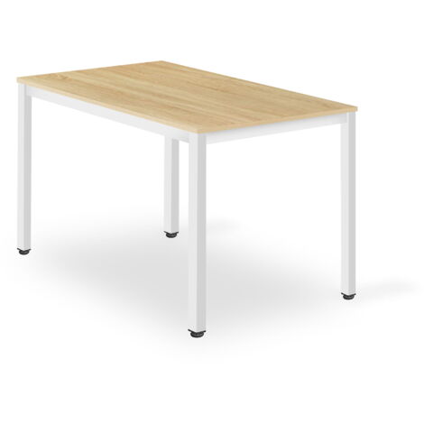 Table rectangulaire TESSA 120cm x 60cm – Chêne aggloméré – Pieds blancs en métal réglables – Hauteur 75cm – Charge max 50kg