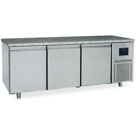 Table Réfrigérée Pâtisserie 3 Portes 600X400 mm, Plan En Granite Avec Dosseret, -2°/+8°C - Wifi - Virtus - BNZ0006/FN