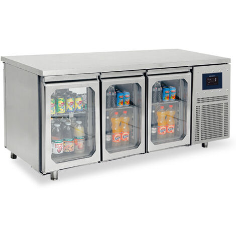 Table Réfrigérée Traversante Avec 4+4 Portes En Verre GN 1/1, -2°/+8°C - Wifi - Virtus - BNA0066/FNG