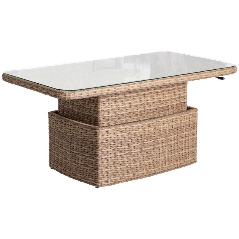 Hesperide - Table basse rectangulaire relevable Mooréa Savana Aluminium traité époxy, Résine tressée, Verre trempé - Hespéride