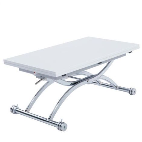Table relevable extensible HIRONDELLE compacte laquée blanc brillant pied chromé argenté
