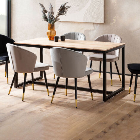 Table repas 160x80x76 cm en acacia et métal noir - PREJI