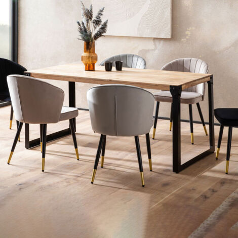 Table repas 180x90x76 cm en acacia et métal noir - UNIAR