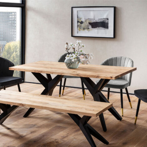 Table repas 180x90x76 cm en acacia massif et métal noir - FUJI