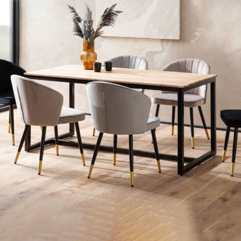 Table repas 200x100x76 cm en acacia et métal noir - PREJI