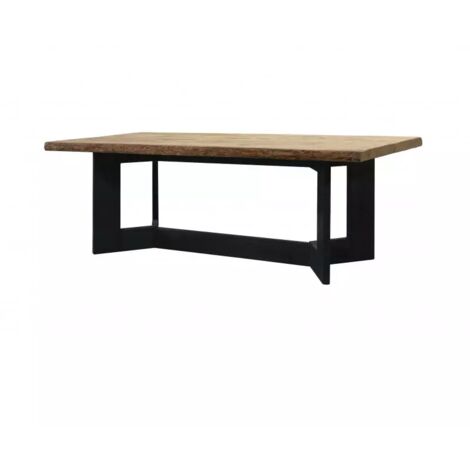 Table repas 220 x 100 cm en bois de pin recyclé pieds noirs - CABANON