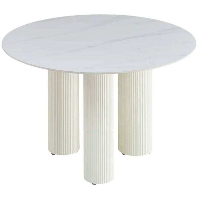 Table repas ronde céramique marbré blanc 120 cm pieds beiges – ANAIS
