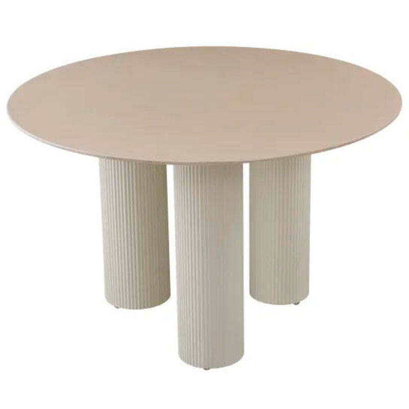 Table repas ronde céramique beige brillant 120 cm pieds beiges – ANAIS
