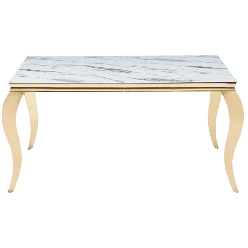 Homy France - Table Repas baroque 4 à 6 couverts Gold verre Marbre noir 150X90cm