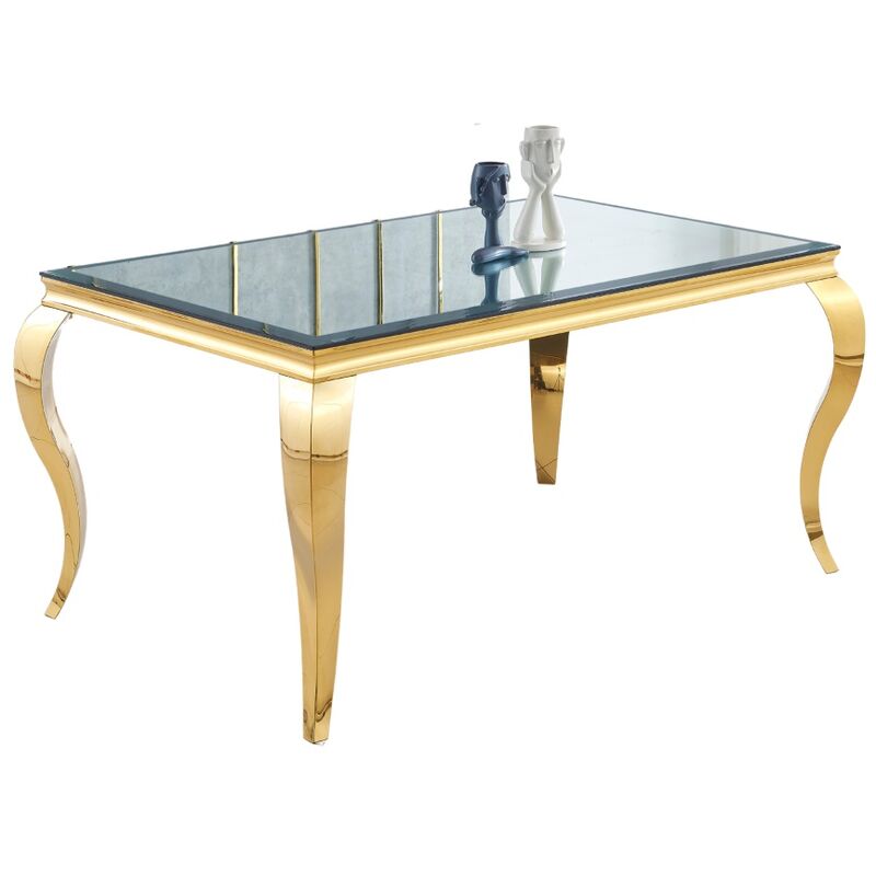 Homy France - Table à manger baroque 4 à 6 couverts Gold verre Miroir 150X90cm
