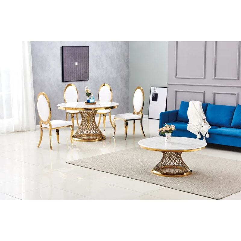 Table Repas deluxe Gold Marbre Blanc - Marbre Blanc