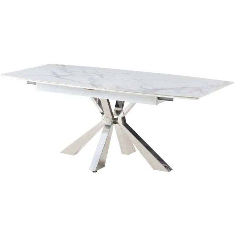 Homy France - Table Repas Extensible 160/200 cm bianca Chrome Céramique Blanc marbré