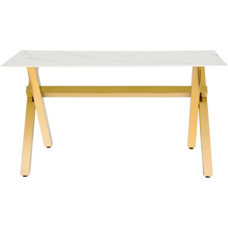 Table Repas IXE – Pied Gold & Verre Trempé – 150x90x75 cm