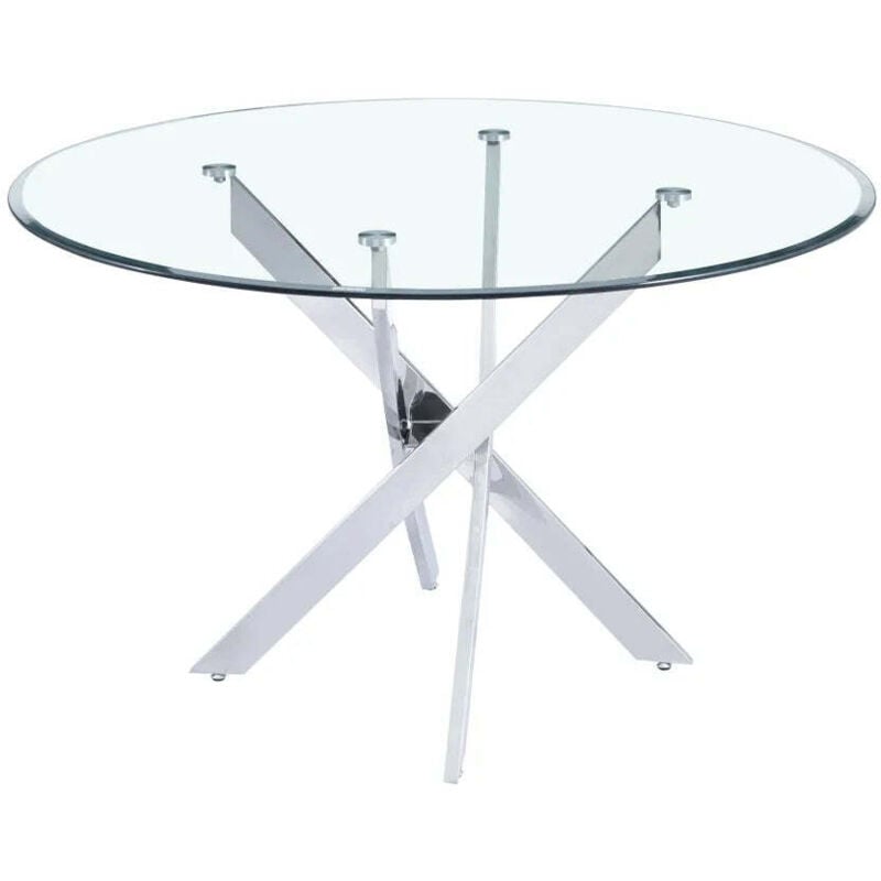 Homy France - Table a manger ronde jessica xxl chrome verre effet marbré blanc 120 cm