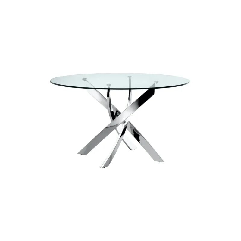 Homy France - Table a manger ronde jessica chrome verre transparent 100 cm