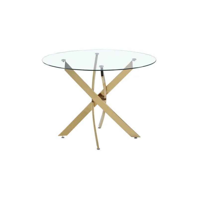 Homy France - Table Repas ronde jessica Gold Transparent Diamètre 100cm