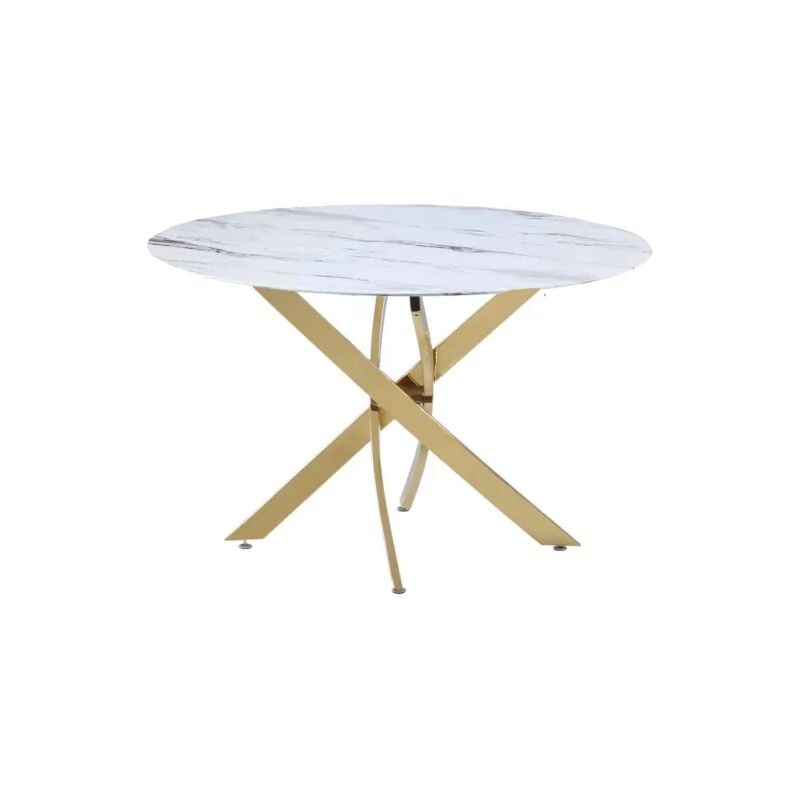 Homy France - Table à manger ronde jessica Gold verre effet Marbre Blanc diamètre 100cm