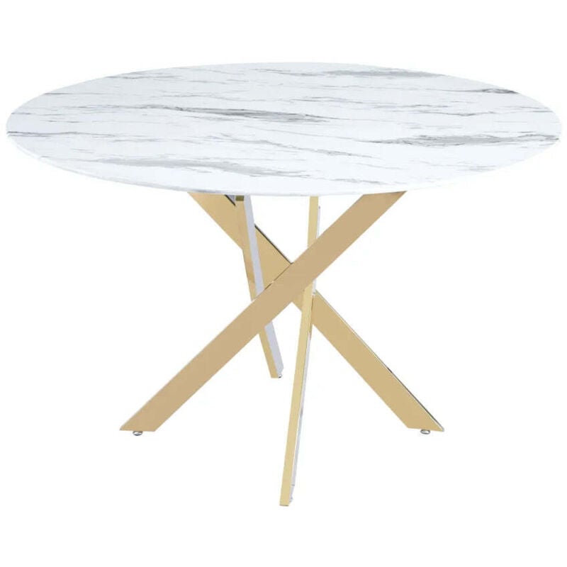 Homy France - Table à manger jessica xxl Gold verre effet Marbre Blanc 120 cm