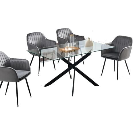 HOMY FRANCE Table Repas JESSICA verre 150x90 cm 4 à 6 couverts