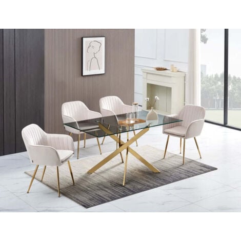 HOMY FRANCE Table Repas JESSICA XXL gold verre transparent 180x90cm