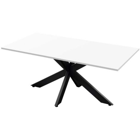 Table repas plateau laqué blanc pieds araignée en métal noir - ATHENA