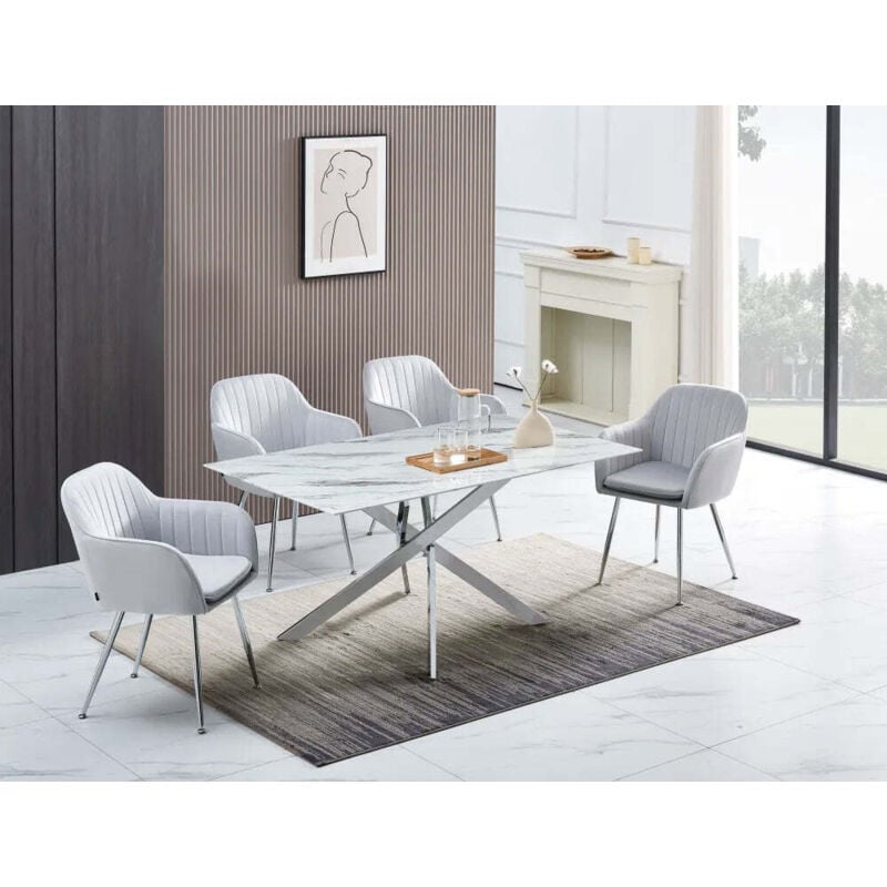 Homy France - Table à manger jessica xxl verre effet marbré noir 180x90cm