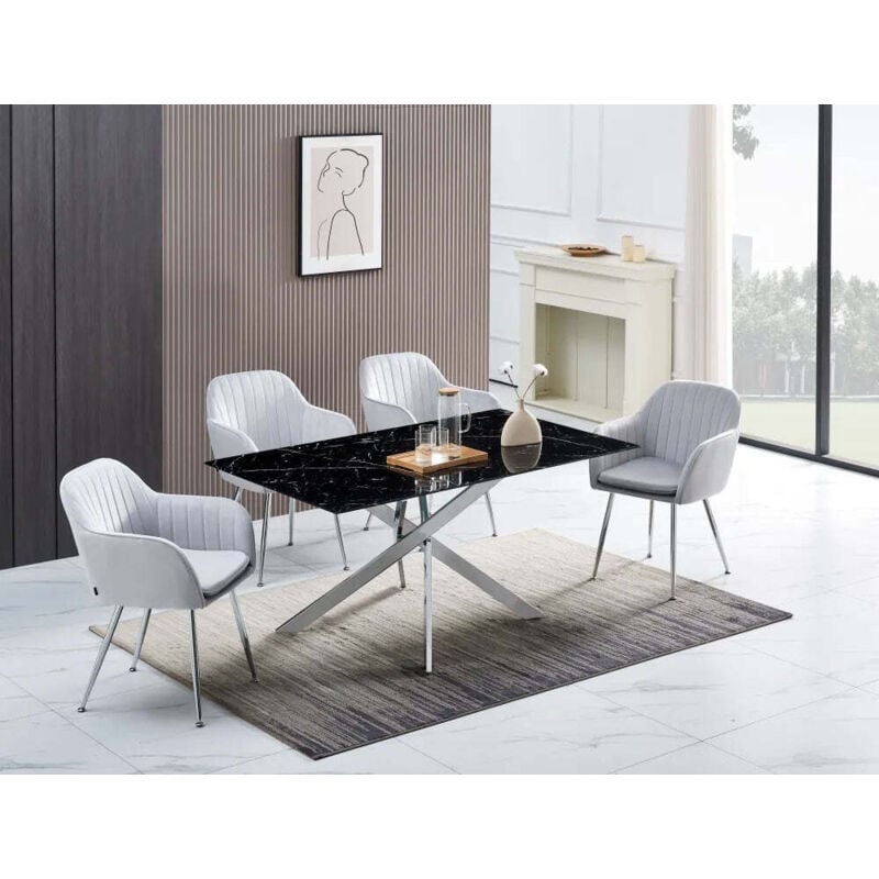 Homy France - Table Repas jessica Chrome Transparent 150cm