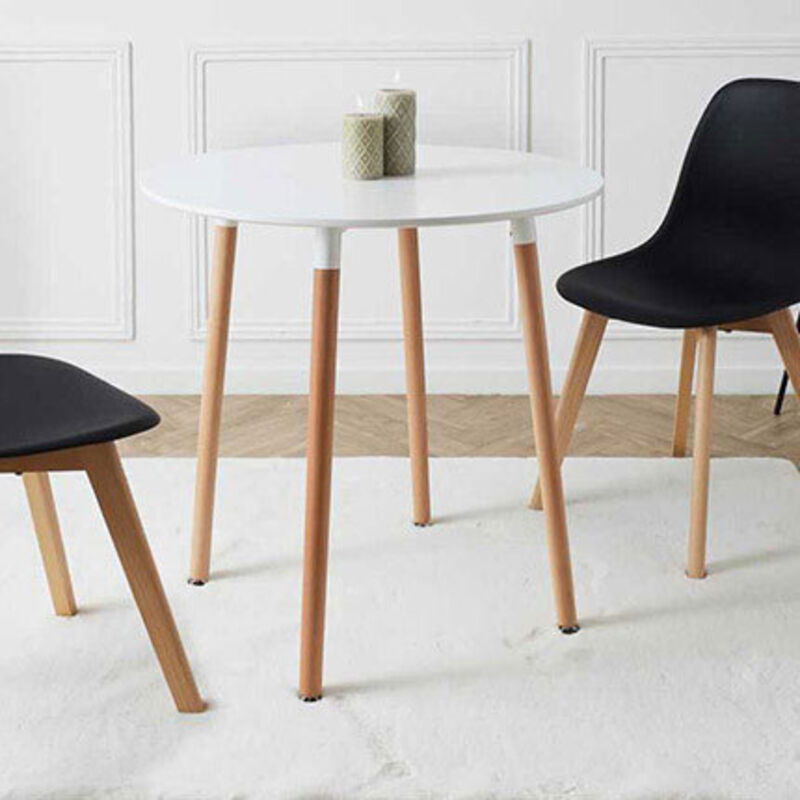 The Home Deco Factory - Table à manger ronde 76x75,5 cm en hêtre naturel et blanc