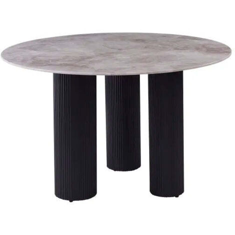 Table repas ronde céramique marbré gris 120 cm pieds noirs – ANAIS