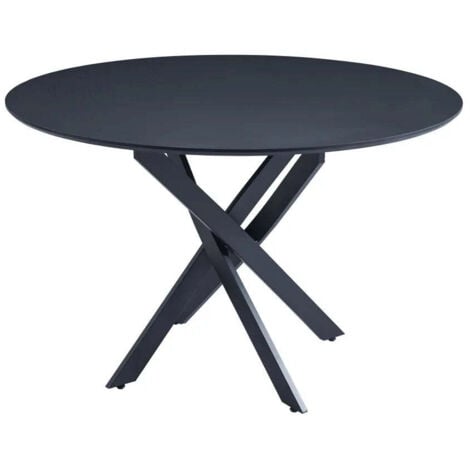 HOMY FRANCE Table repas ronde MARGOT pieds mÃ©tal et plateau bois MDF noir D100cm